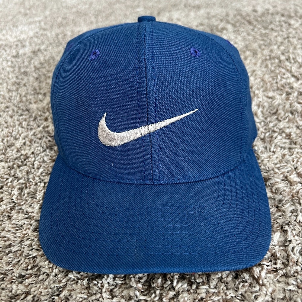 Vintage Nike Golf Hat Fitted 7 3/8 USA Made Metal Swoosh Blue 80s 90s